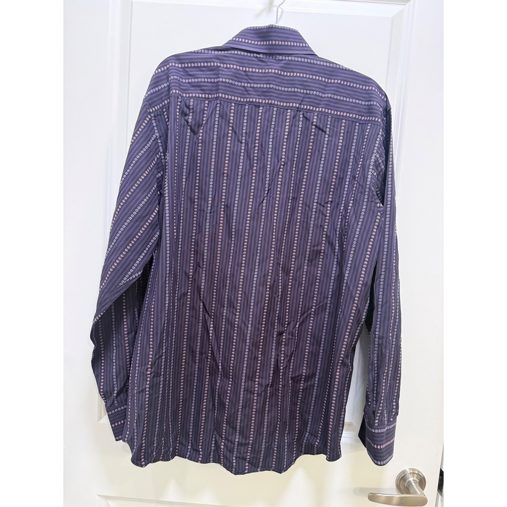 Bugatchi Uomo‎ Mens XL Purple Black Striped Embroidered Long Sleeve Button Shirt - Picture 2 of 8